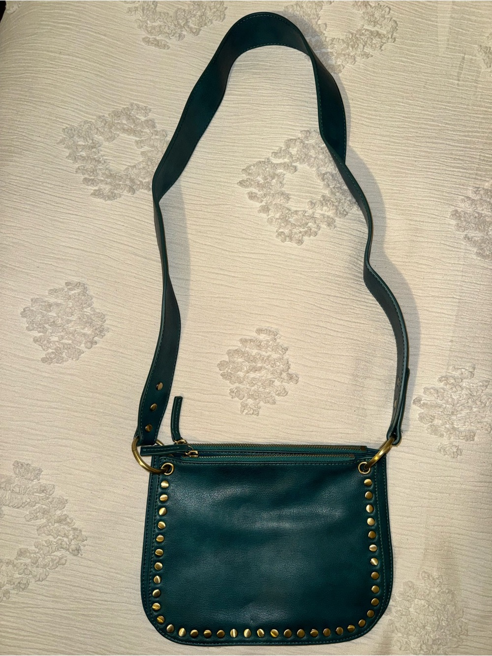 Anthropologie Teal Leather Studded Crossbody Bag